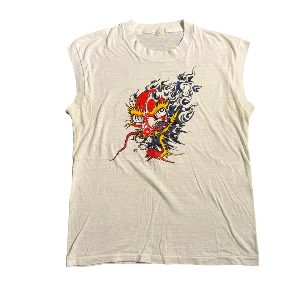 Vintage 80s Johnny Winter Alligator Records Texas Blues Dragon Muscle White M